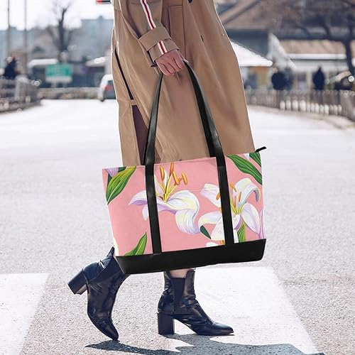 Miniatura 6 de KLL Feliz Pascua Lily Flower Pink bolsos de trabajo de moda para mujeres con cremallera maletines grande bolso para profesor con maletín ejecutivo