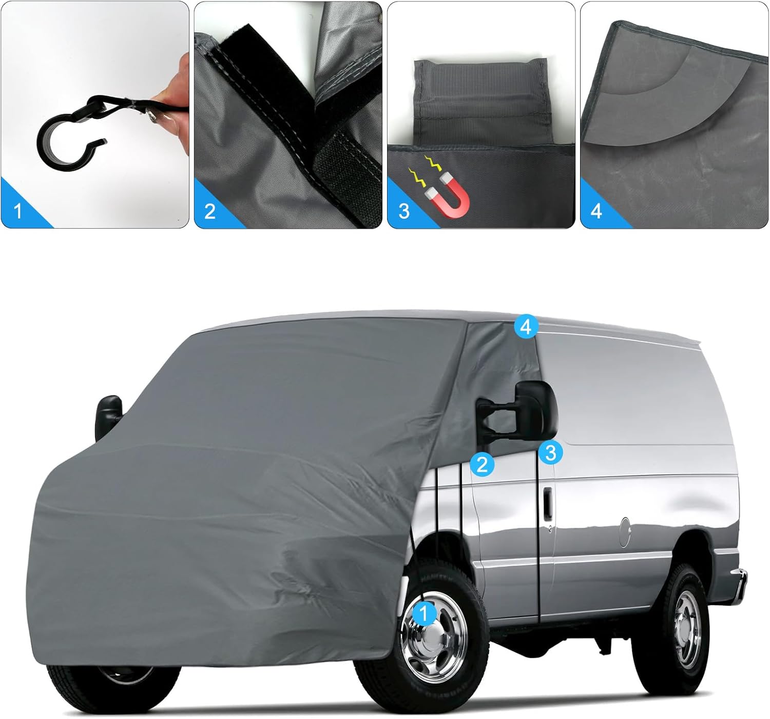 Gray RV Windshield Engine Cover for Ford E-Series E150 E250 E350 E450 Econoline 2003-2026, Class C Motorhome Sunshade, Window Shade for Camping Privacy, UV Reflector & Heat Block