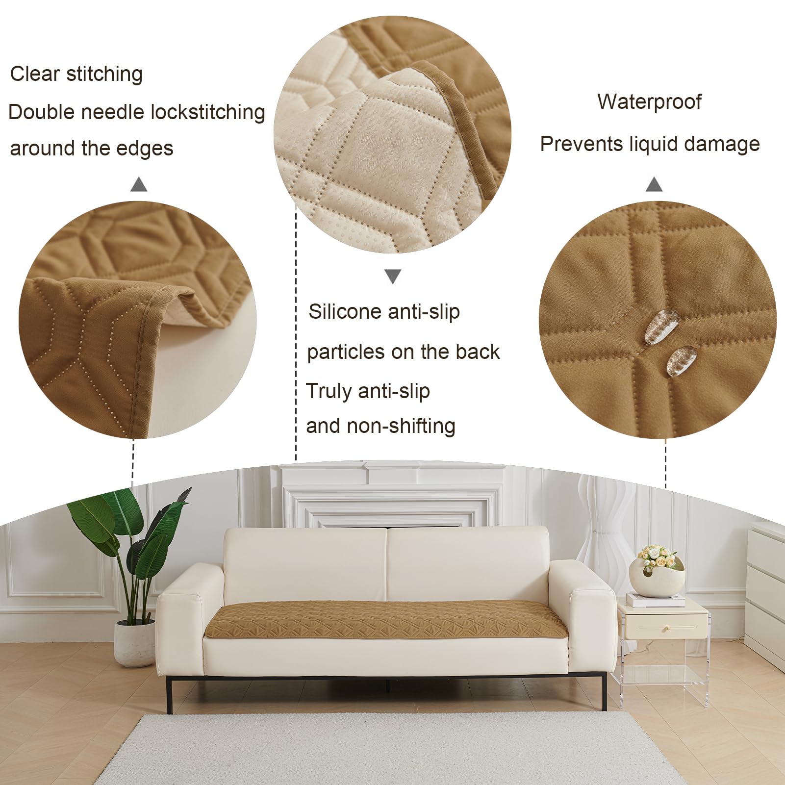 Funda de cama impermeable de doble cara para perro, manta antideslizante y protector de sofá para mascotas, antiarañazos, ideal para perros y gatos, uso en interiores y exteriores (210 x 260 cm, caqui