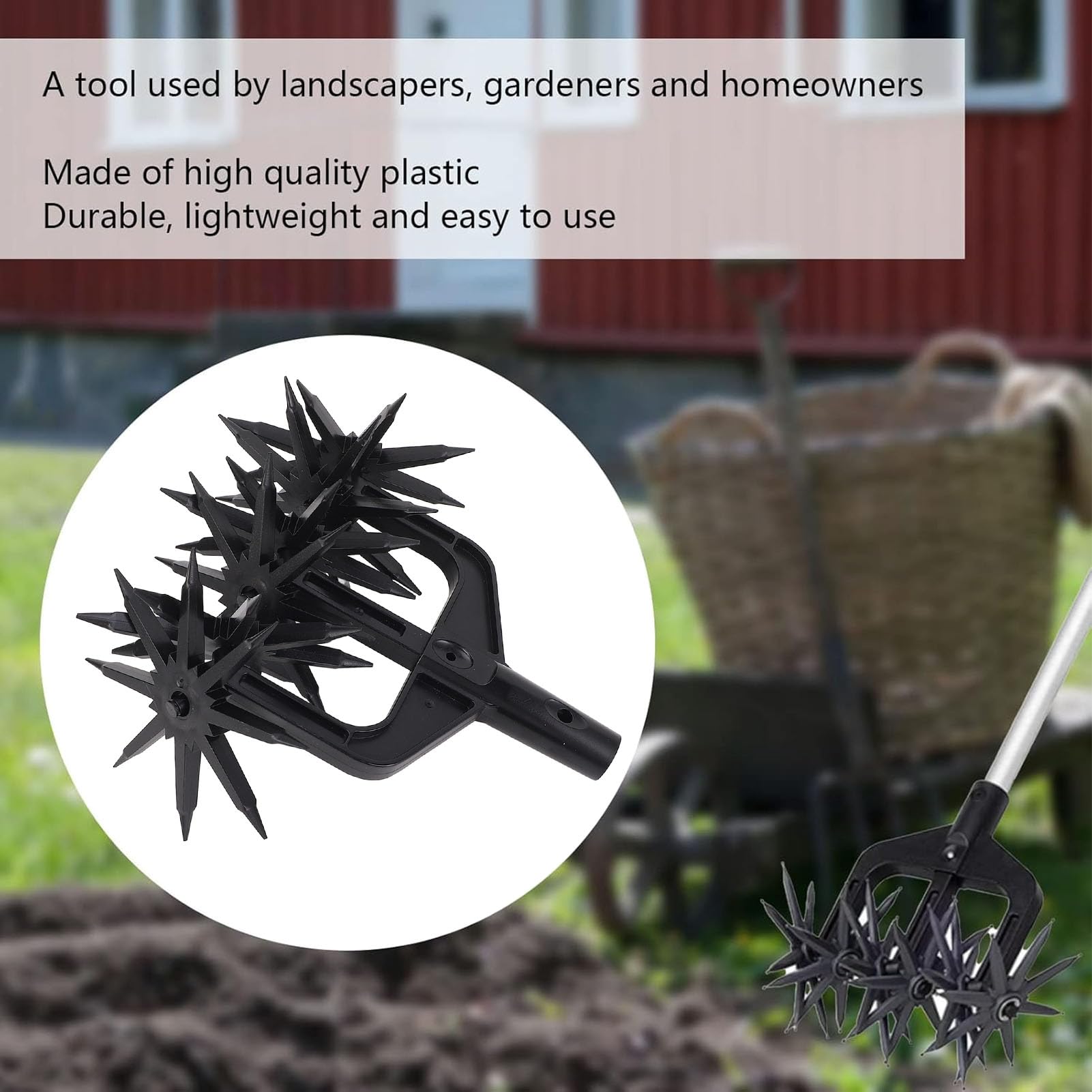 Cultivador Rotativo de Jardín, Cimor de Mano Ajustable con Ruedas de Plástico Desmontables y Largas Picos, Herramienta de Cultivador del Suelo para la Aireación
