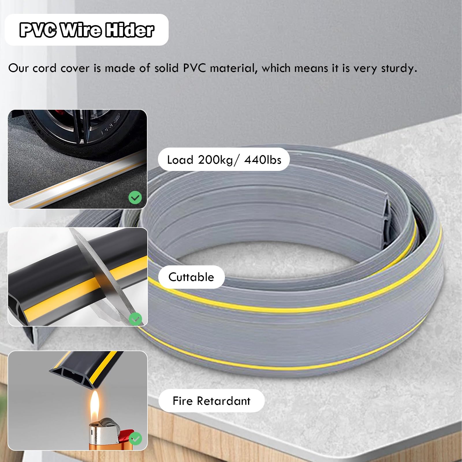 canaletas para cables Autoadhesivo Suelo Protector De Cables Cubrecables Muy Resistente Cubrecables Canalización De Cables Para Taller/ Almacén/ Fábrica, Decorativo Tubo Para Cables(Gray,5cm (2in) Wid