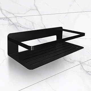 tradeNX Panier de douche rectangulaire pour salle de bain – Idéal pour le rangement de shampoings et de gels de douche – Montage sans perçage – Taille : grand – Couleur : noir