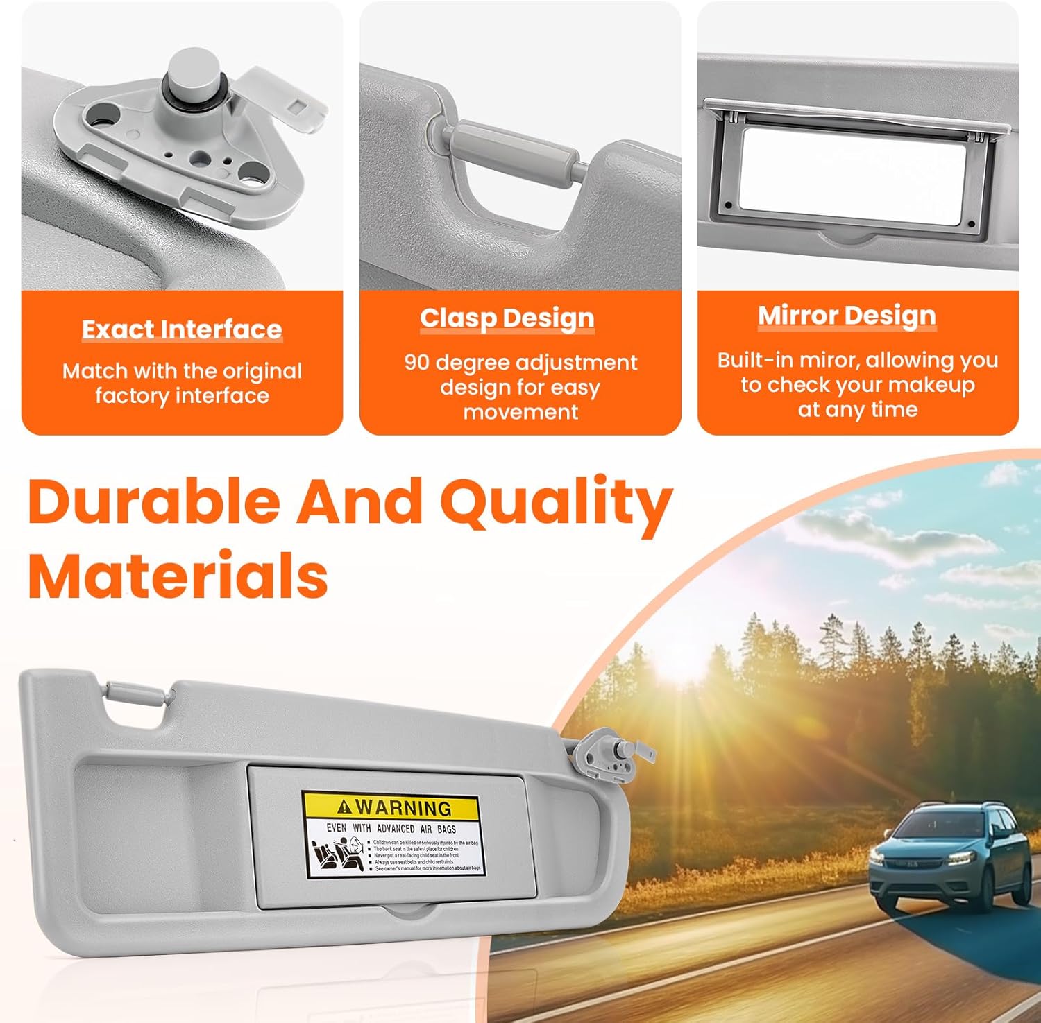 Left and Right Sun Visor Compatible with Honda Civic 2006-2011, Replaces 83280-SNA-A01ZC, 83230-SNA-A01ZC, Gray with Mirror, Exact Fit Driver and Passenger Side (EX, LX, Sedan, Coupe)