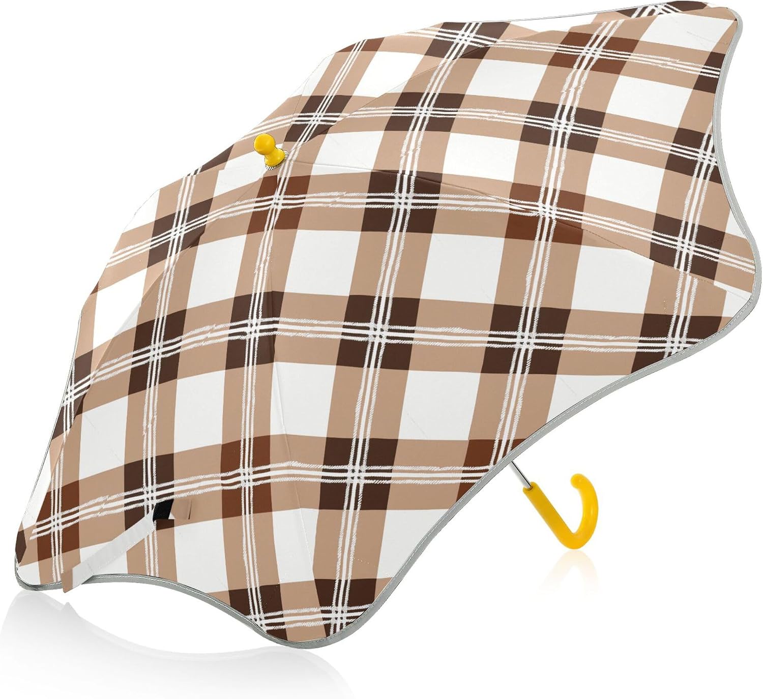 ALAZA Brown Grid Checkered Kids Umbrella for Girls Boys Toddler Children Rain & Sun Umbrella