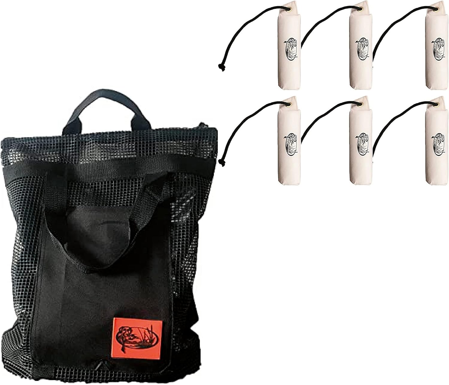 Dog Training Kit - (6 Pack) Large Canvas Dog Training Bumper White with Throw Rope - Bumper Mesh Bird Bag Bumper Bird Bag Dog Training Dummy Bumper Storage Bag with Adjustable Strap