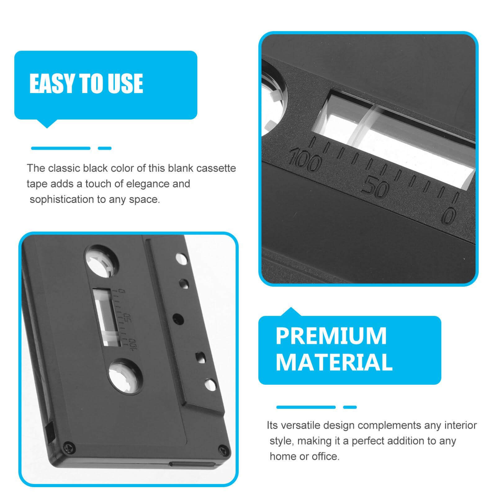 Zerodeko Cassette vuote: 4 pezzi di cassette nere opache nastri di registrazione audio, nastro scrivibile, cassette vuote per registrare lezioni di benvenuto