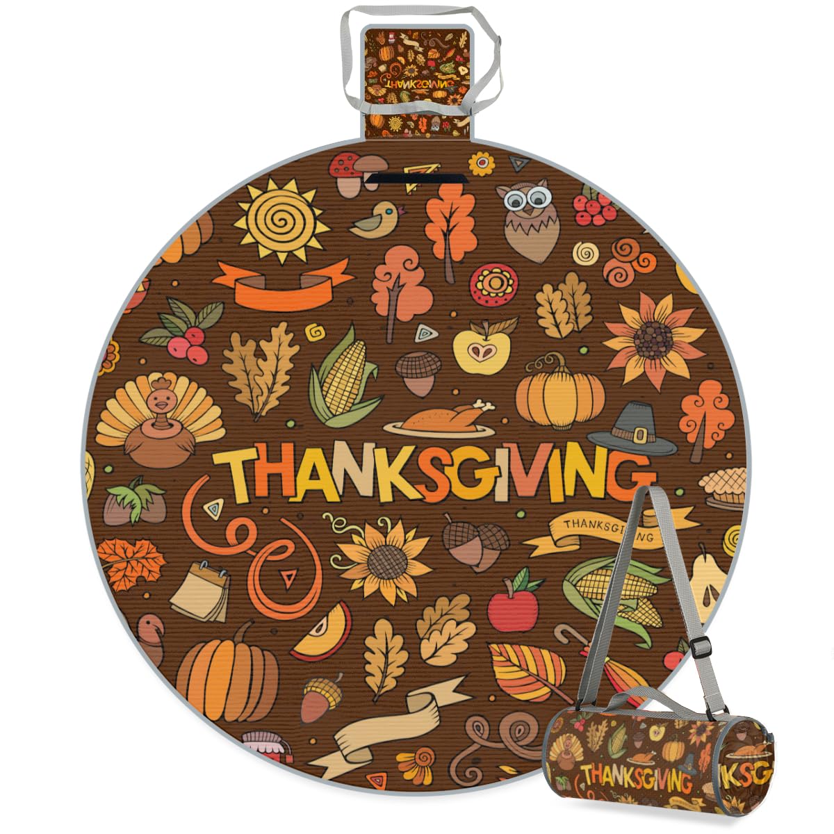 Shimoshe Fall Harvest Picnic Outdoor Blanket Foldable Waterproof Sandproof Beach Blanket Portable Water-Resistant Round Picnic Mat for Travel Camping Park Lawn