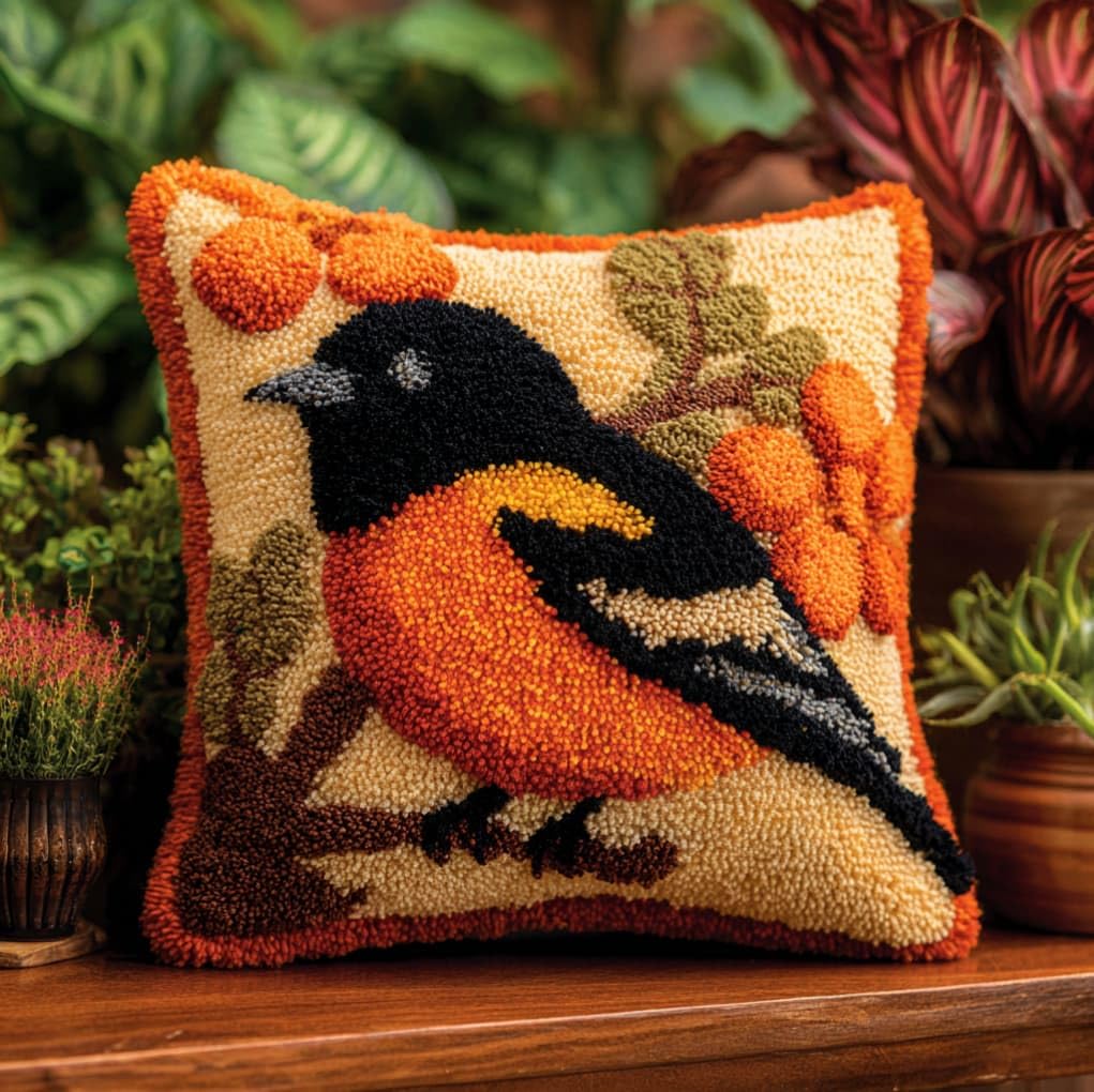Axiangzik Oriole Pre-Printed Latch Hook Cushion Kits,