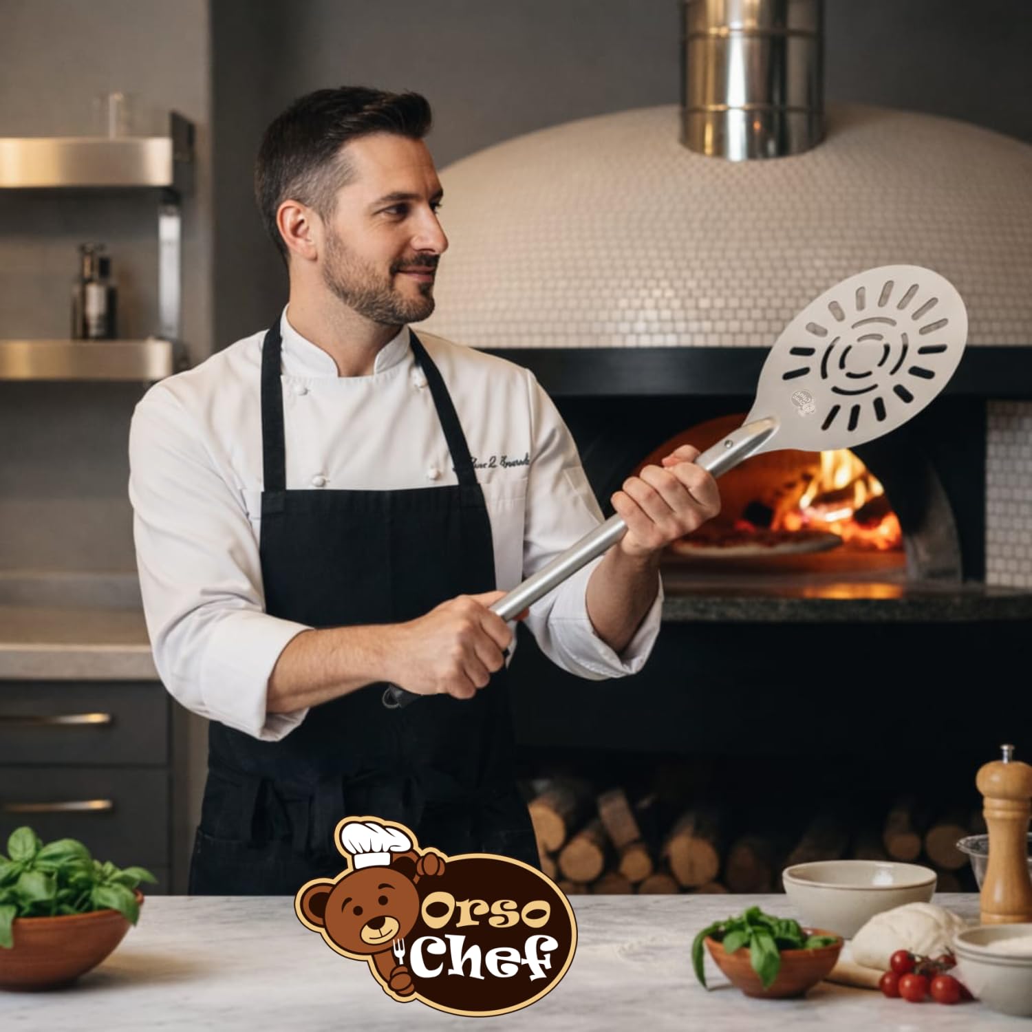 Pala para pizza de aluminio perforada, diámetro 25 cm, ligera, resistente a los arañazos, ideal para hornos domésticos, perfecta para dar la vuelta y cocinar pizza, pan, focaccia