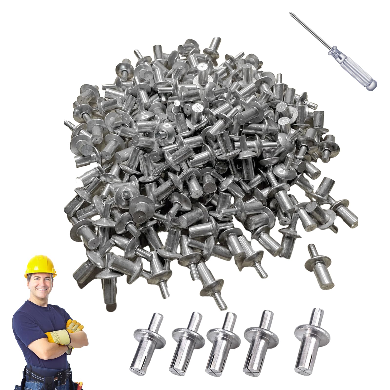 Hammer Drive Rivets,Aluminum Core Rivets with Round Head,Aluminum Blind Rivet Round Knock Type Dome Head Core Rivets,Knock Type Expansion Aluminum