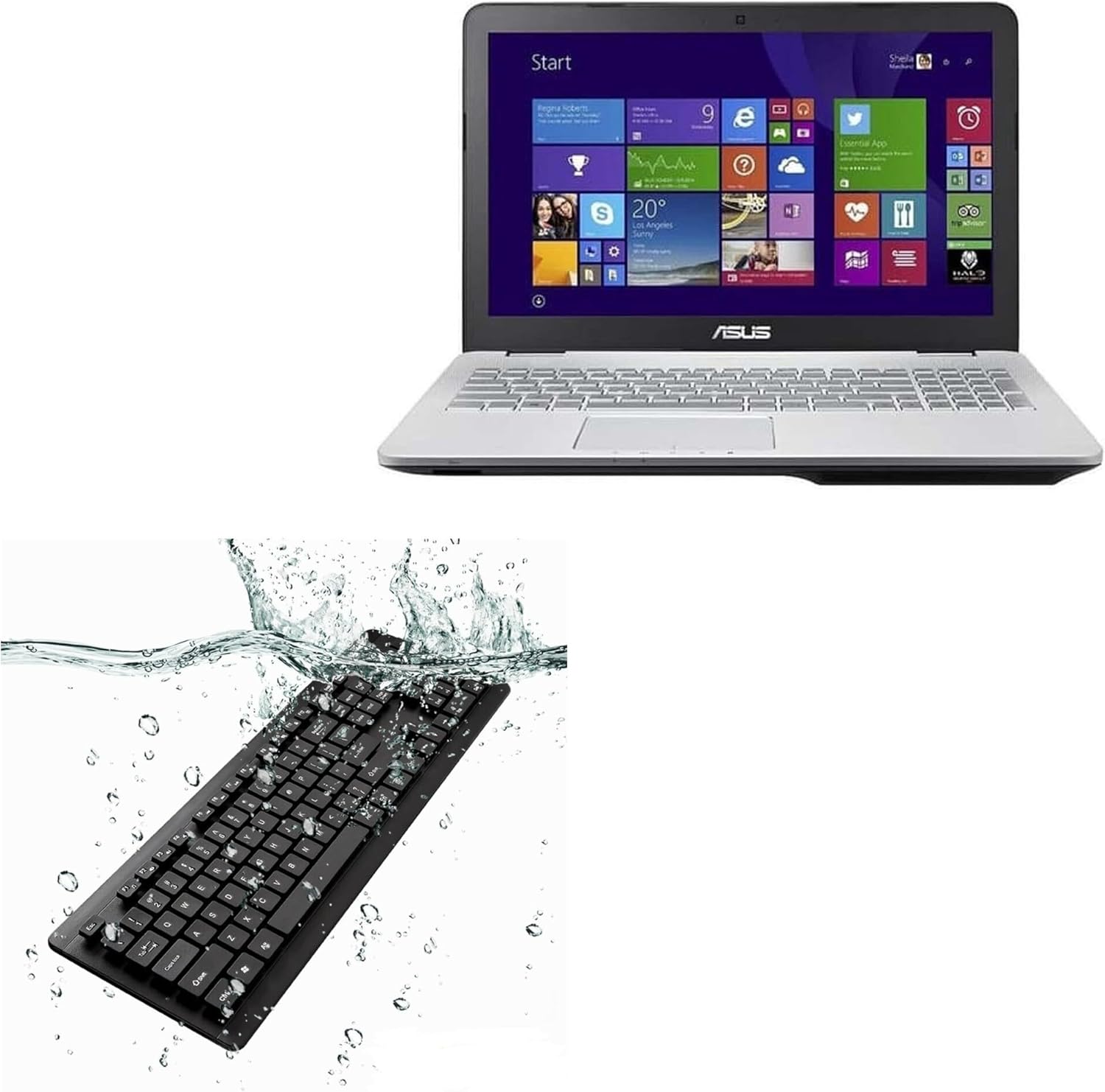 BoxWave Keyboard Compatible with ASUS N551JQ - AquaProof USB Keyboard, Washable Waterproof Water Resistant - Jet Black
