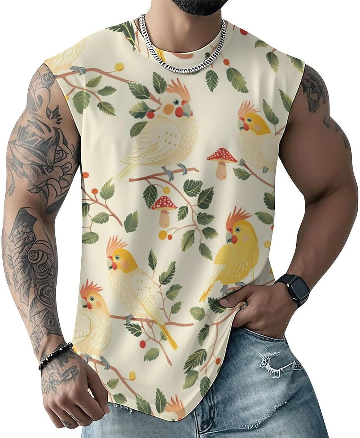 Cockatiels Birds Men Summer Sleeveless Crew Neck Top 5XL