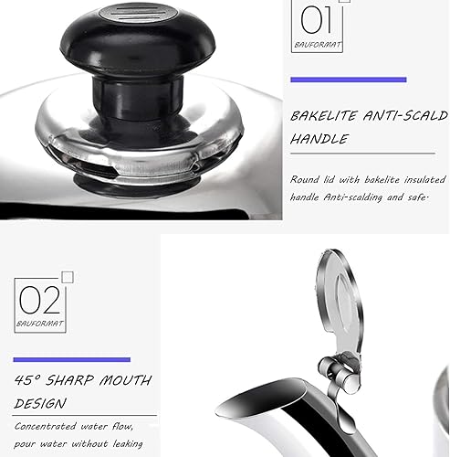 Miniatura 5 de Teapot, 3.2QT Silver Tea Kettle, Stainless Steel Whistle Teapot, Stove Top Whistling Tea Pots, Food Grade Teakettles