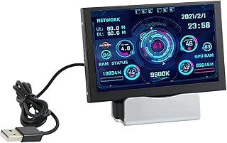 5in IPS USB Mini Tela USB, PC CPU RAM HDD Monitor de dados Monitor de temperatura do computador Tela 360 Graus Rotação PC Painel Sensor Tipo C Economia de energia, para sistema Windows