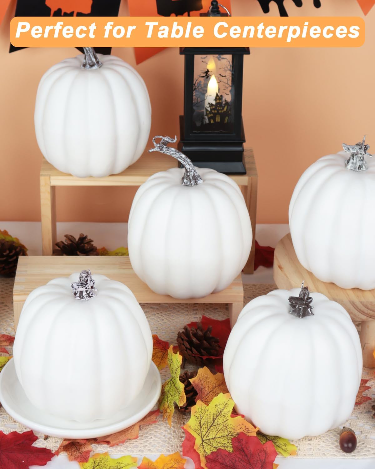 vensovo 6 Inch Large Pumpkins for Decorating - 6PCS Big White Foam Decorative Artificial Pumpkins for Fall Decor, Paintable, Perfect for Halloween, Thanksgiving Table Decor