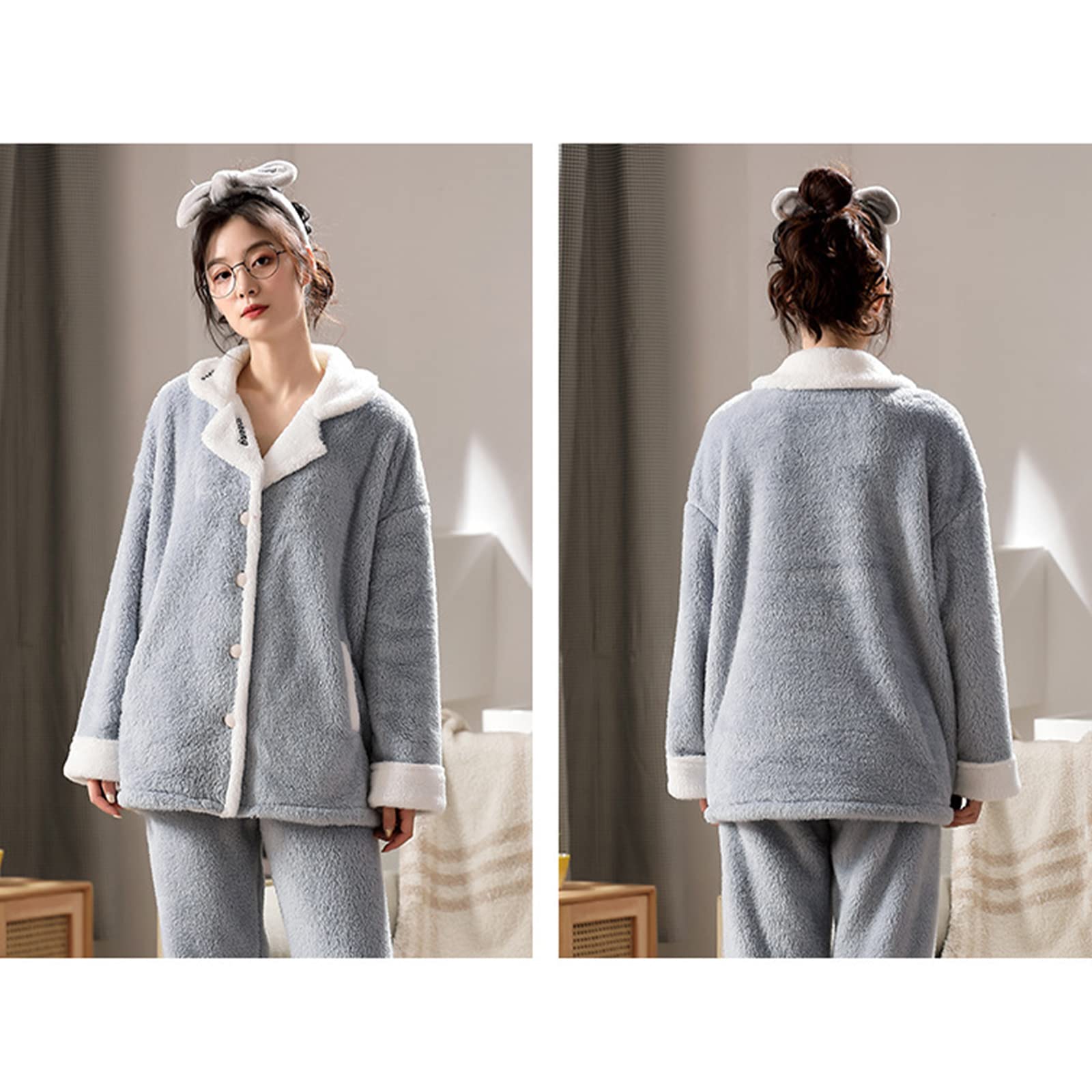 Herbst Winter Frauen Pyjama Set, Flanell Fleece, Warm, Langärmelig, Heimanzug, Nachtwäsche, Verdicken, Weiche Loungewear