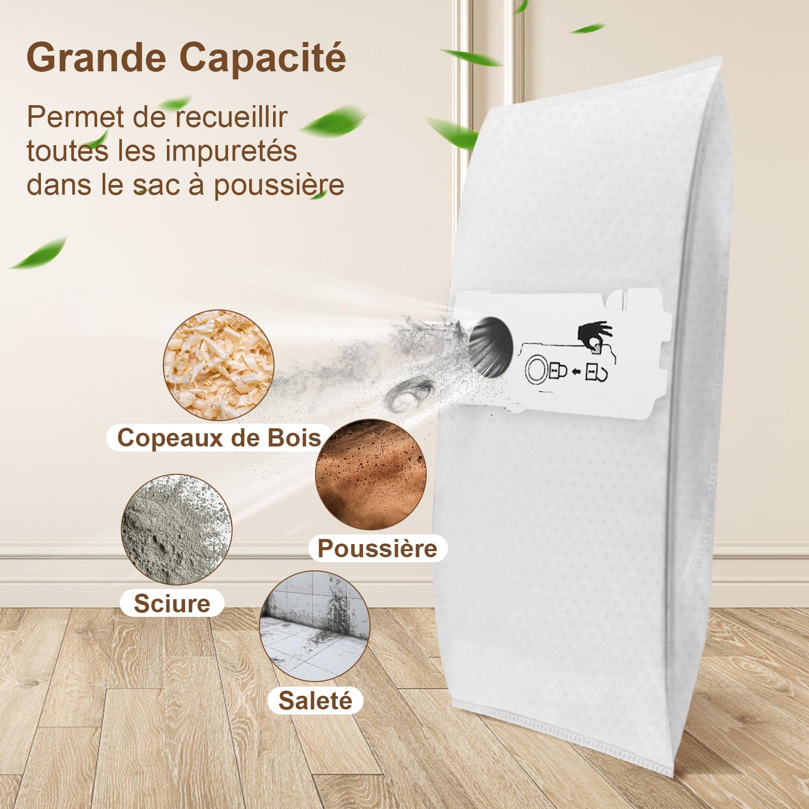 Lot de 10 Sacs à Poussière pour aspirateur Festool CT MINI/MIDI 2019+,Sac Filtre SELFCLEAN SC-FIS-CT MINI/MIDI-2/5/CT15 pour Festool,204308