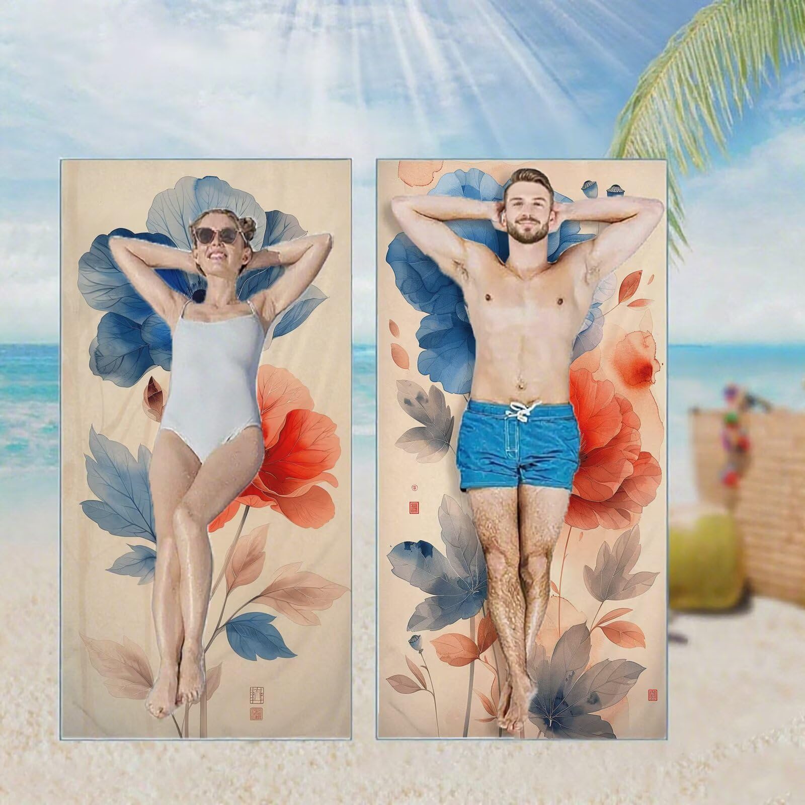 Ręcznik plażowy, ręczniki plażowe z mikrofibry, szybkoschnące lekkie ręczniki podróżne bez piasku, duży ręcznik kąpielowy dla dorosłych 90 x 200 cm, do pływania na basen, jogę, siłownię, kemping