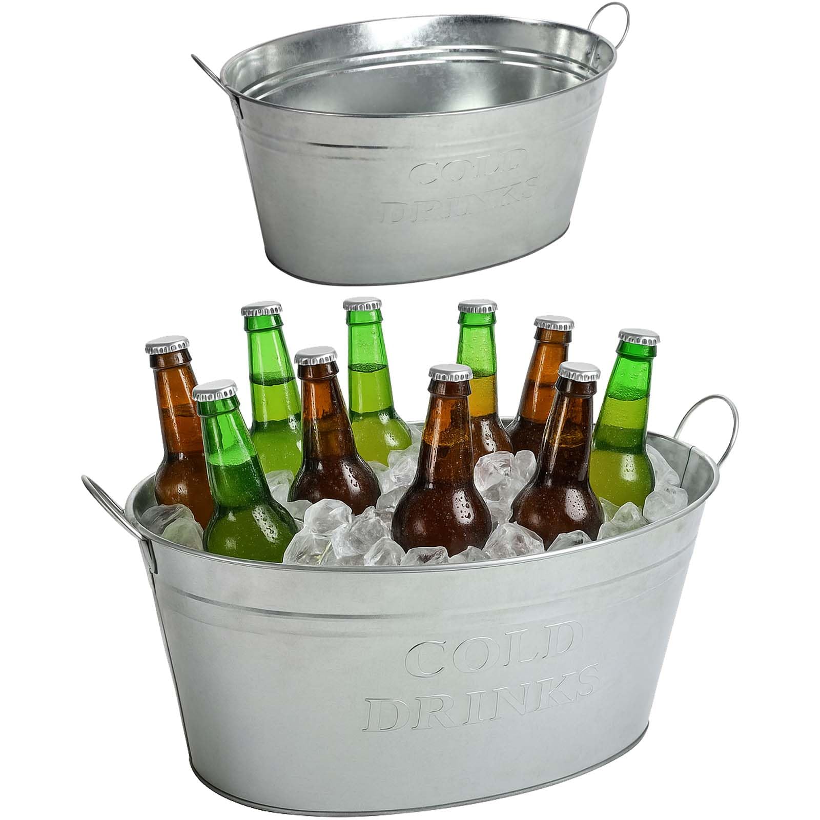 BURI Bac à boisson avec anse - 24 l - En zinc étanche - Grand seau à champagne - Seau à glace pour fête de jardin