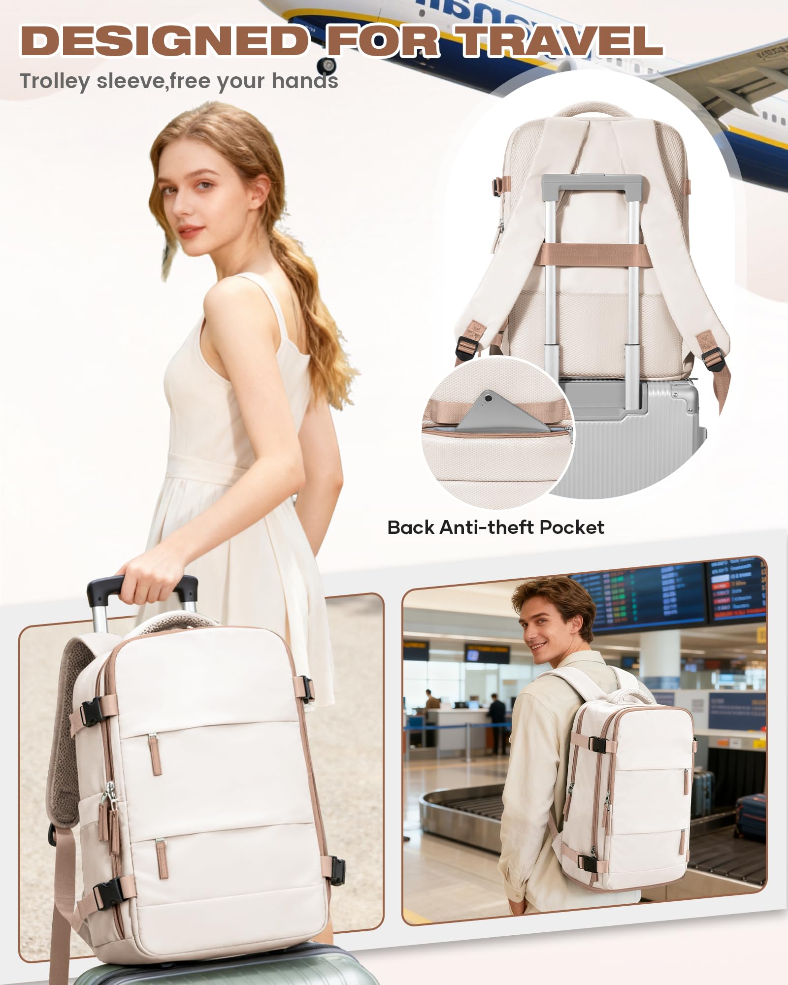SZLX Sac à Dos Sous Vide Voyage 40x30x20 avec pompe Bagage Cabine 40x30x20 Ryanair Wizz air Easyjet Bagage à Main Sac pour Ordinateur Portable 40 Pouces Femme Homme avec Compartiment Chaussures