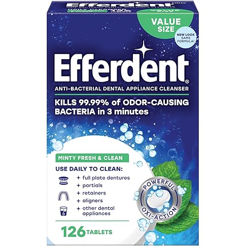 Efferdent Retainer Cleaning Tablets, Denture Cleaning Tablets for Dental Appliances, Minty Fresh & Clean, 126 Count