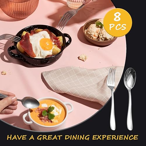 Miniatura 4 de Juego de 16 cucharaditas y tenedores de postre de acero inoxidable, pulido espejo y apto para lavavajillas