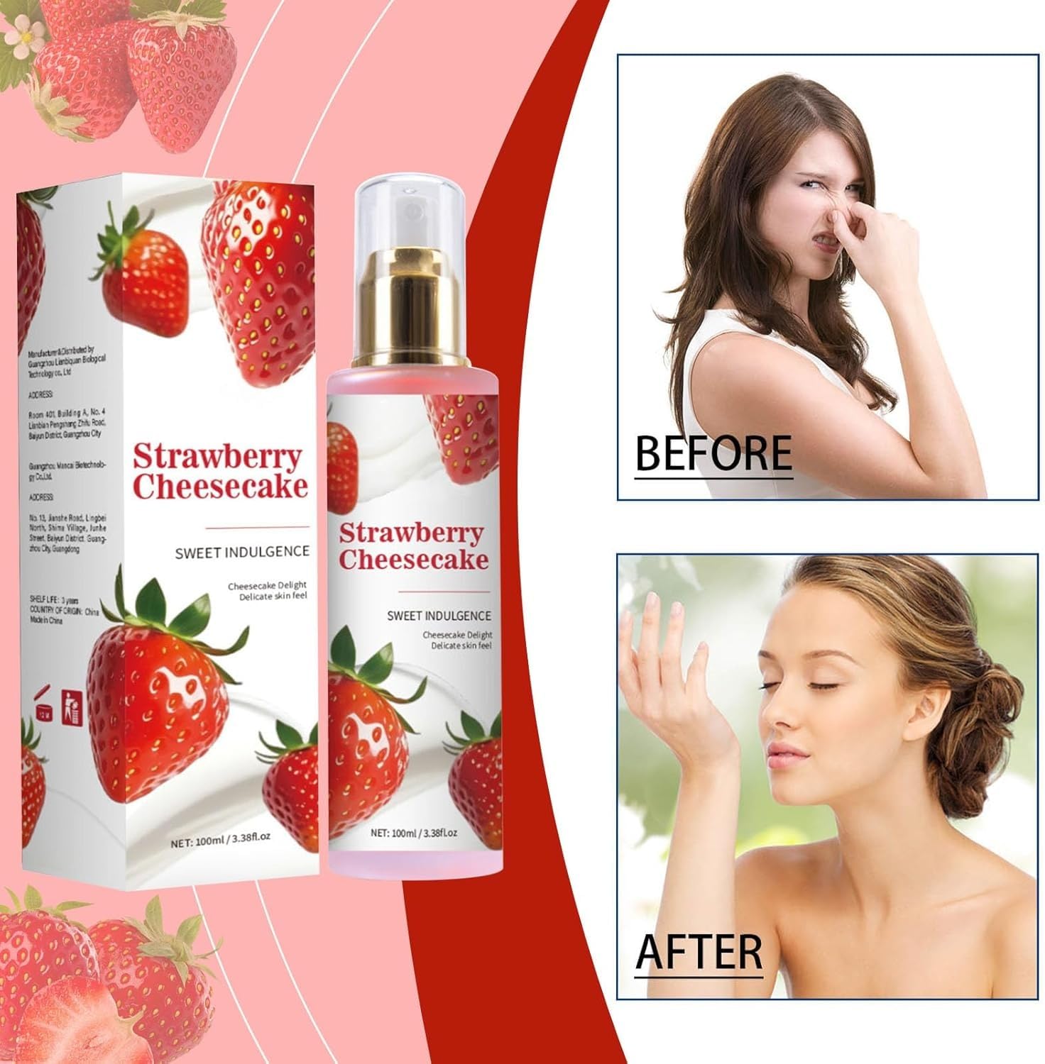 Strawberry Cheesecake Body Spray dla kobiet – trwała mgiełka perfumowana do włosów i skóry, zapach zapachowy, nawilżająca pielęgnacja ciała, 100 ml (4)