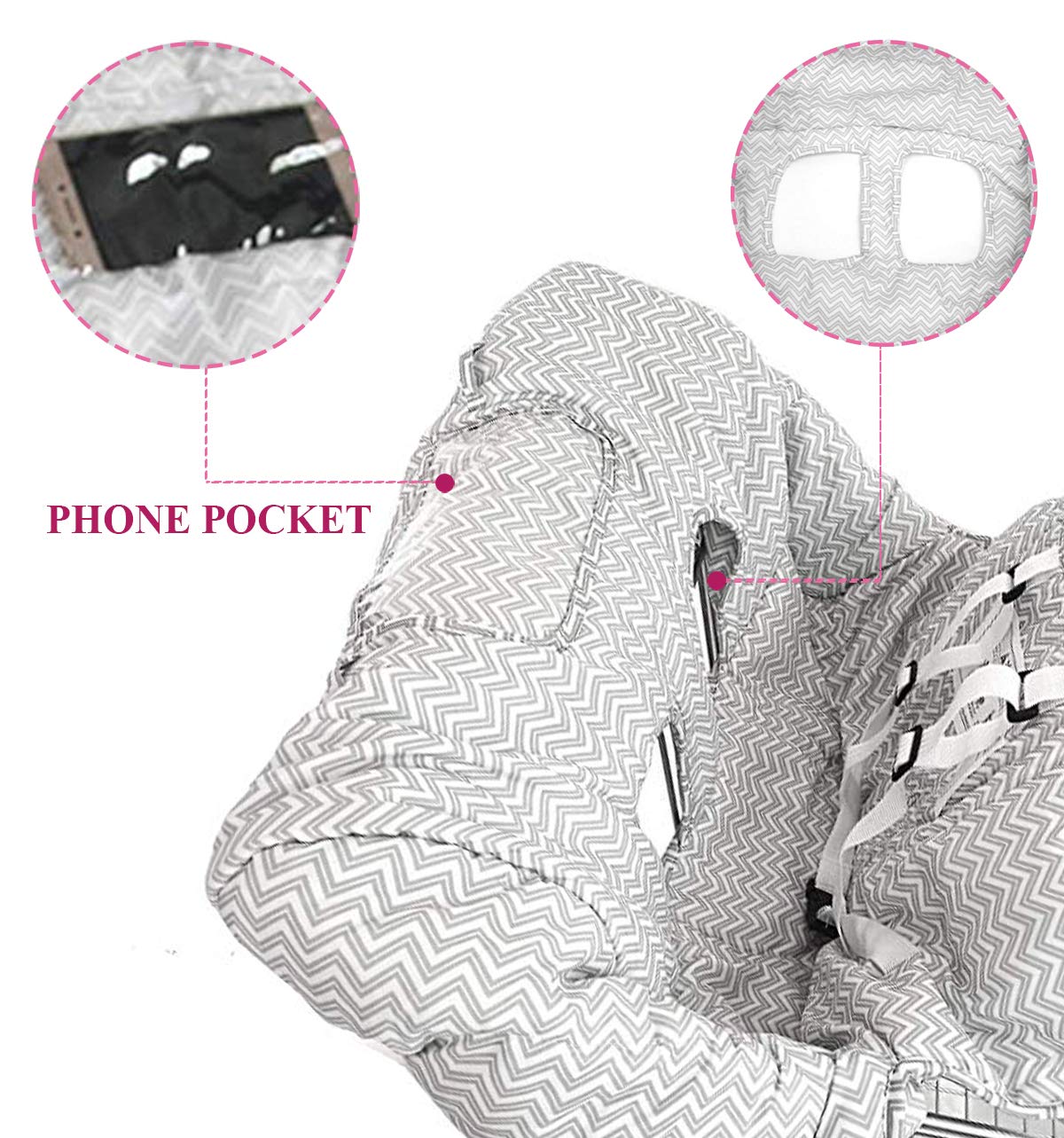 2-in-1 Shopping Cart Cover and Highchair Cover for Baby, Large Size with Sippy Cup Holder, Cell Phone Storage, Shower Gift Idea