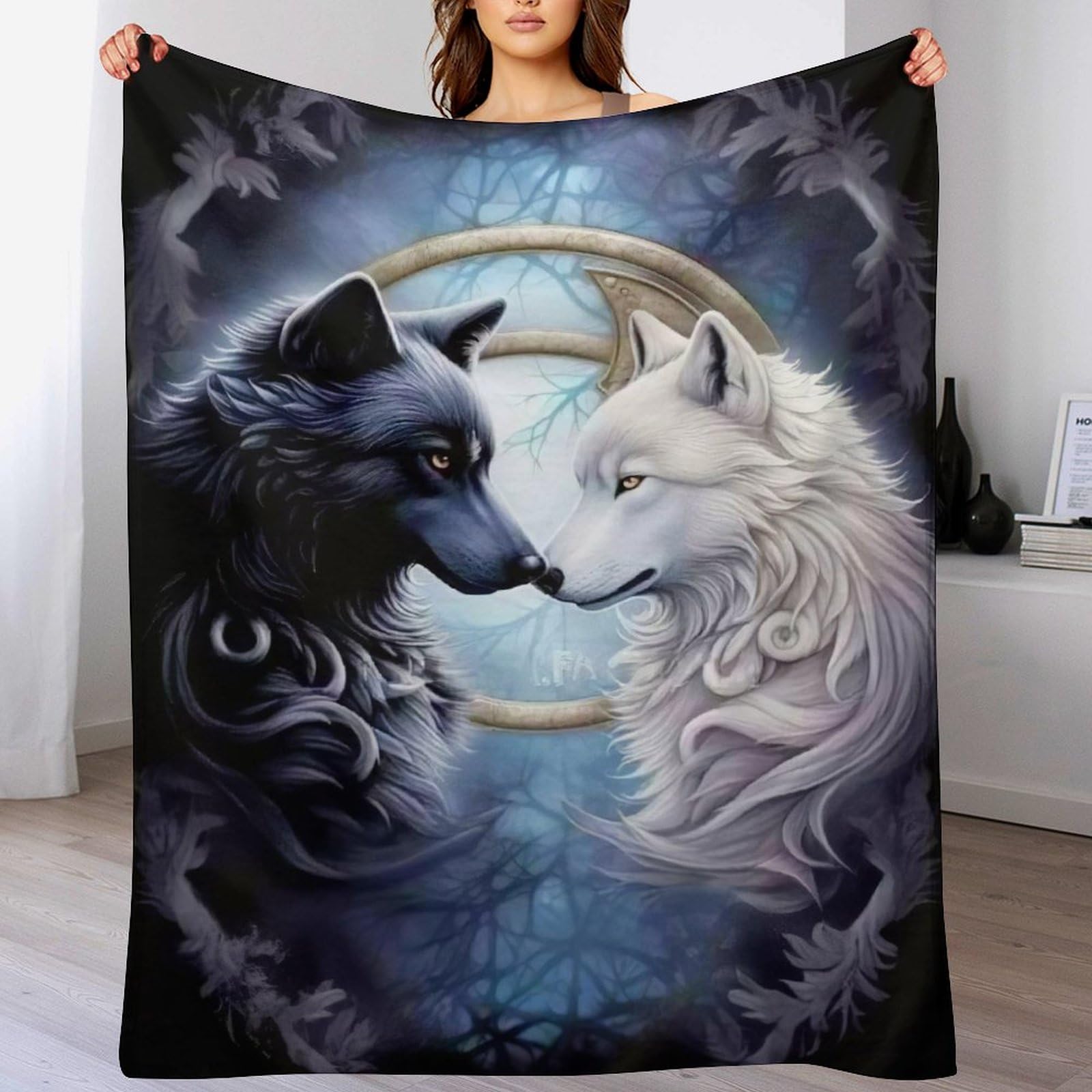 Couverture loup en flannel douce de 130x180 cm pour canapé et lit