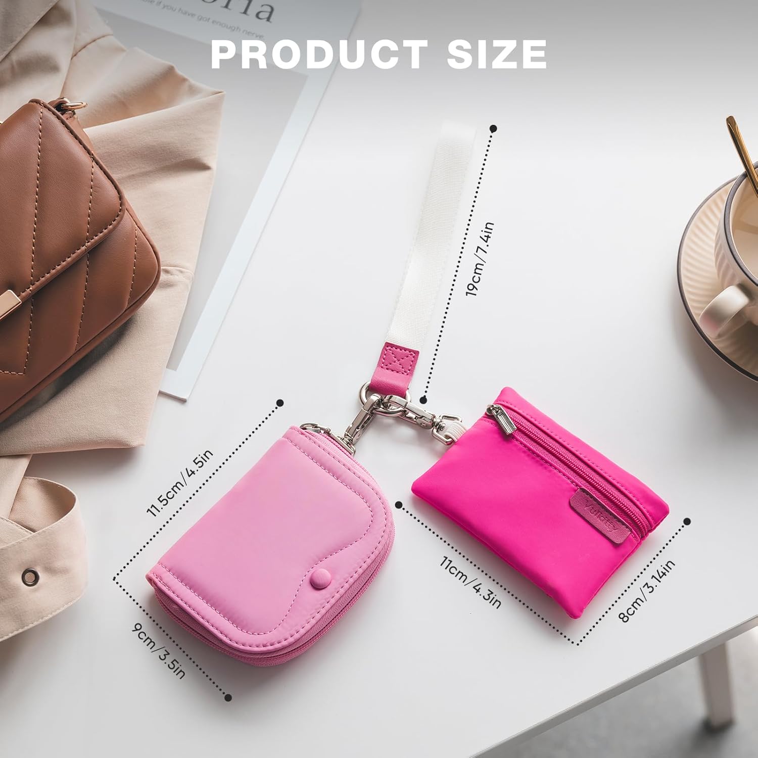 Vulkitty Keychain Wristlet Wallet, Mini Zip Around Wallet for Women Dual Pouch Portable Small Wallet Detachable Coin Purse - Image 4