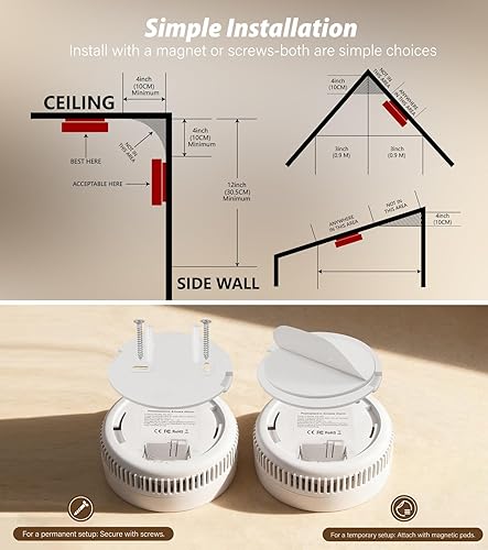 Miniatura 8 de Detector de humo y monóxido de carbono con pantalla digital, vida útil de 10 años con batería de litio reemplazable, alarma de incendio
