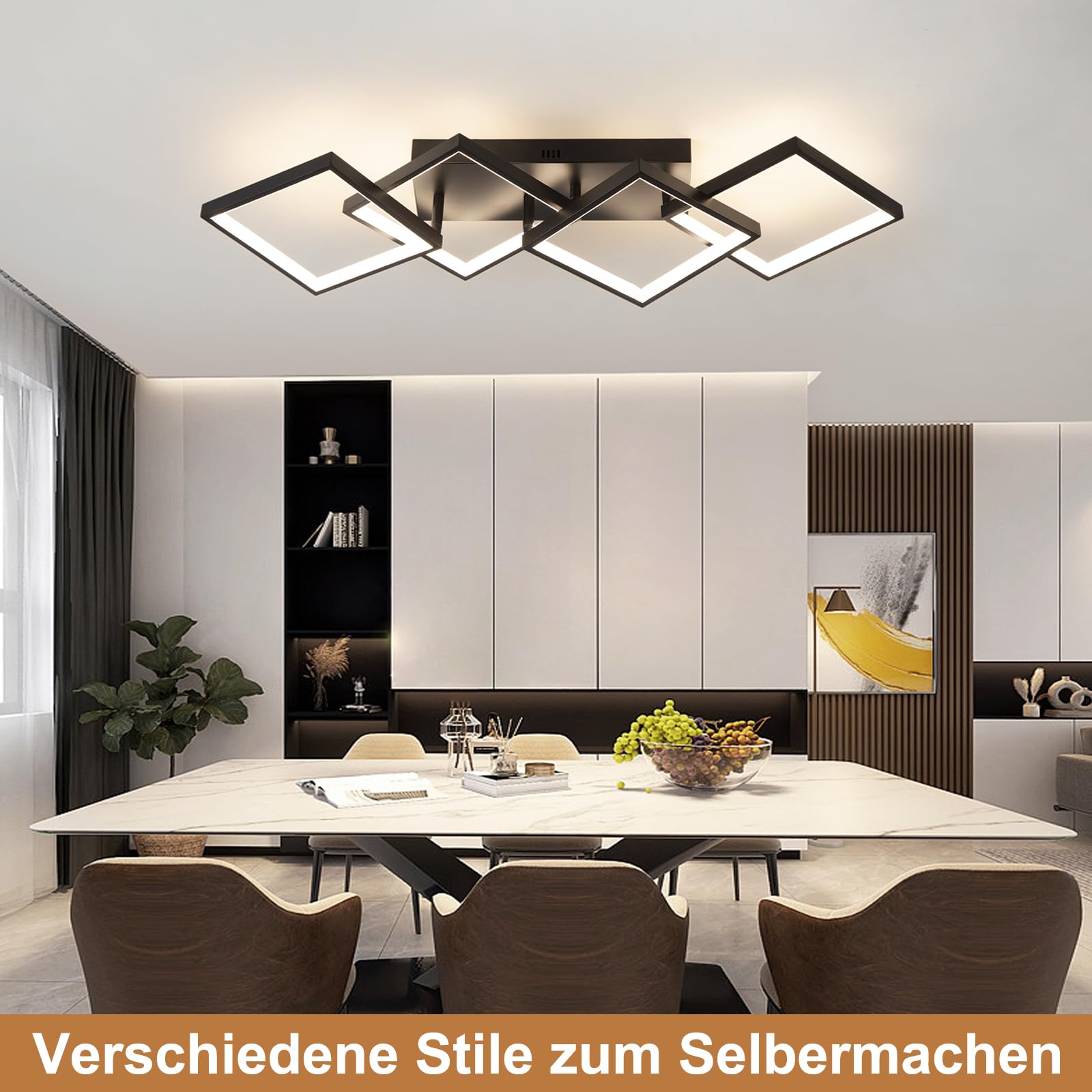 YZBEIMDAI LED Moderna Plafoniera LED Soggiorno, 82CM/48W Dimmerabile Lampadari Decorativa con Telecomando, Plafoniera per Soggiorno geometria con funzione di memoria e funzione timer