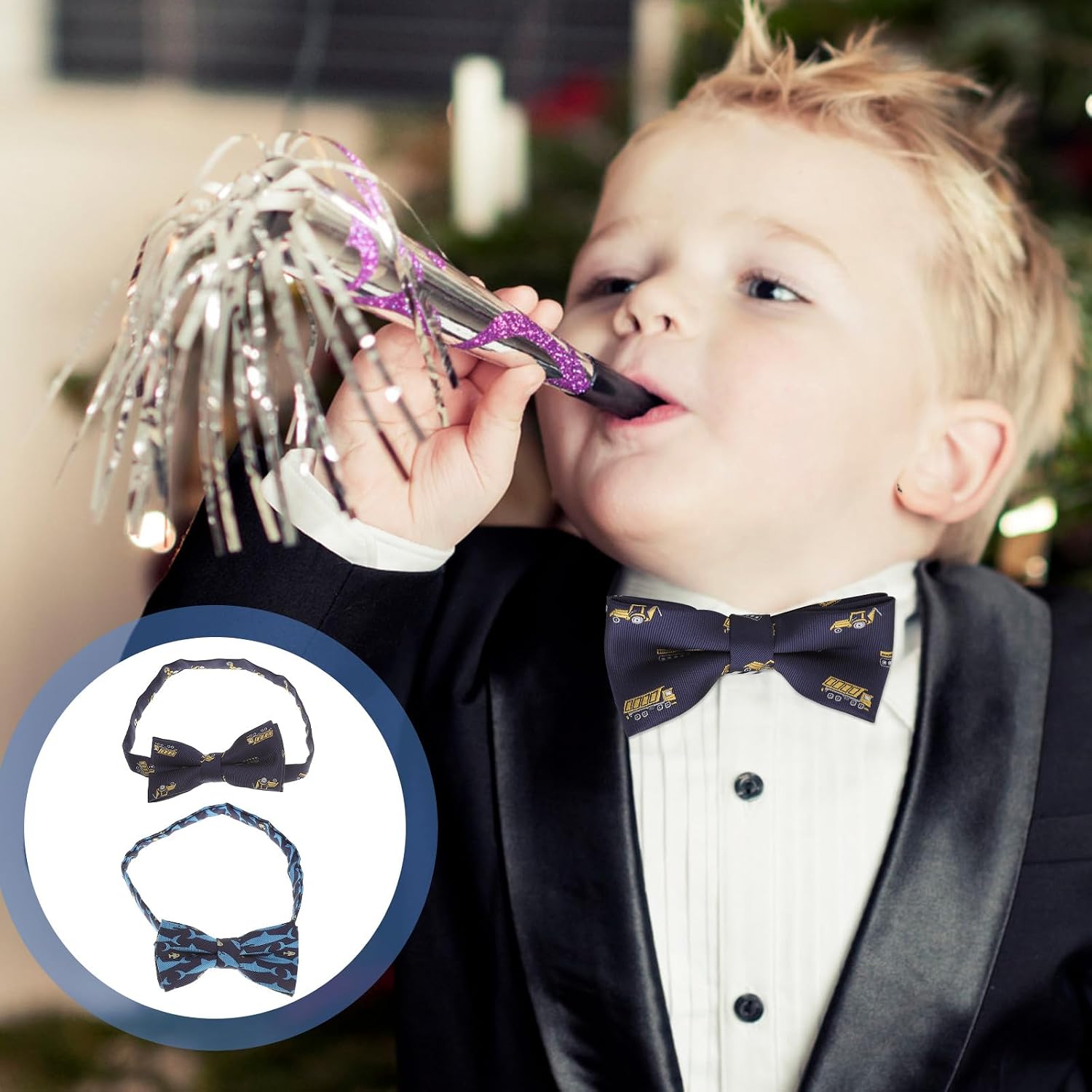 LIOOBO 2pcs Adjustable Pre-tied Polyester Cartoon Bow Ties for Boys and Banquet Accessories