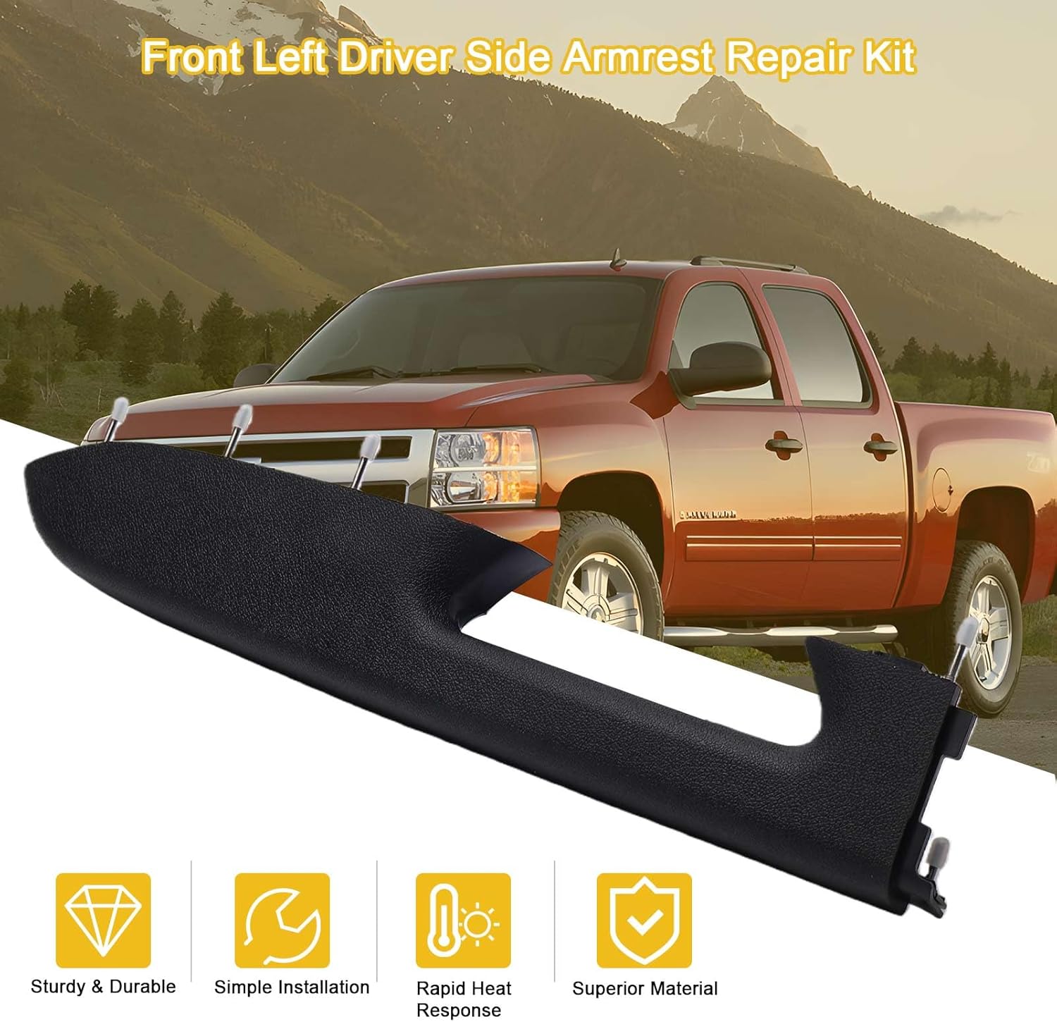 22818465 Front Left Driver Side Armrest Repair Kit Fit for Chevy Silverado/GMC Sierra 1500 2500HD 3500HD 2010–2014 Door Panel Armrest with Handle Below - Color Black