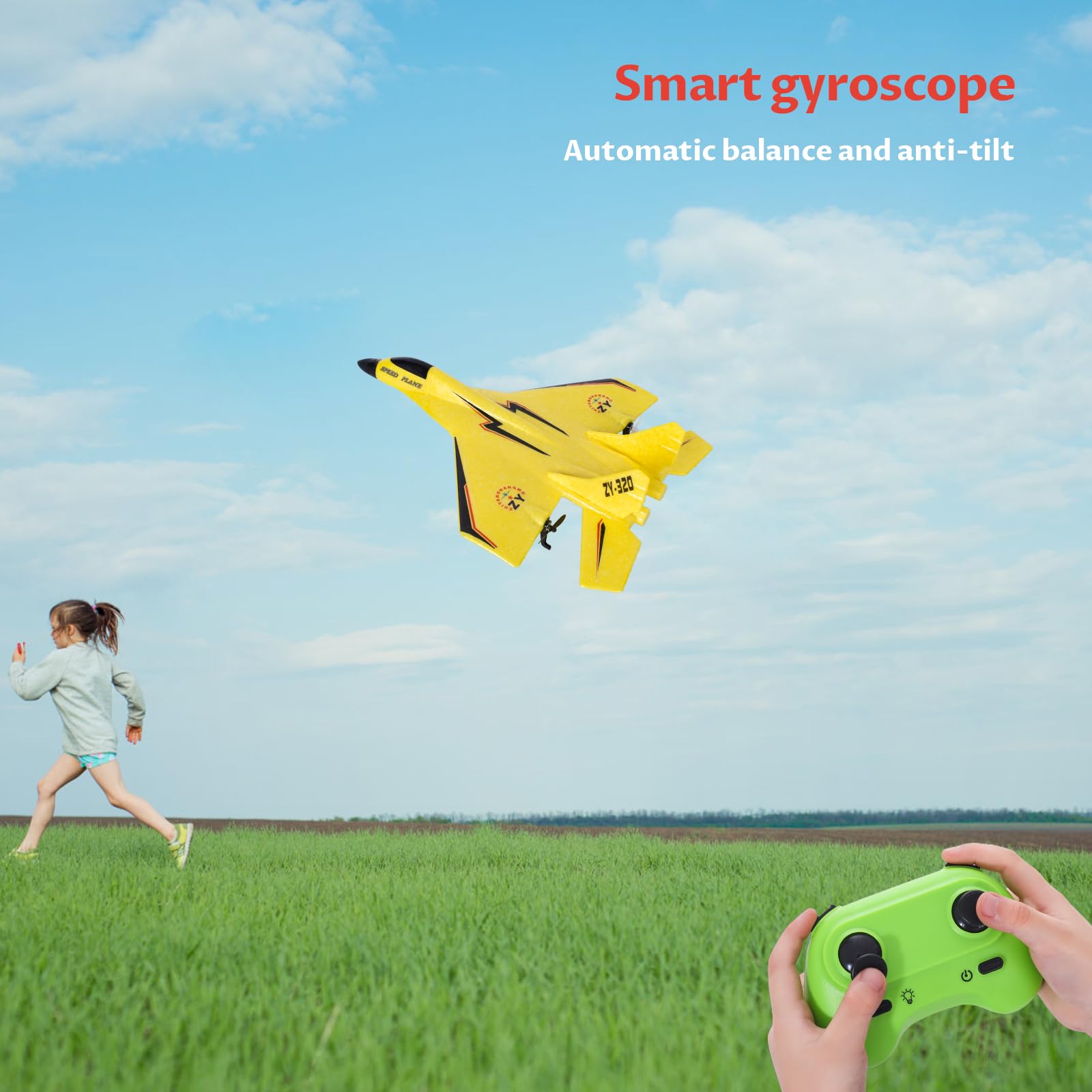 2 Canaux Avion Télécommandé, 2,4 GHz Avion RC avec LED, Facile à Piloter pour Les Enfants et Les Débutants, Chargement USB, Jaune