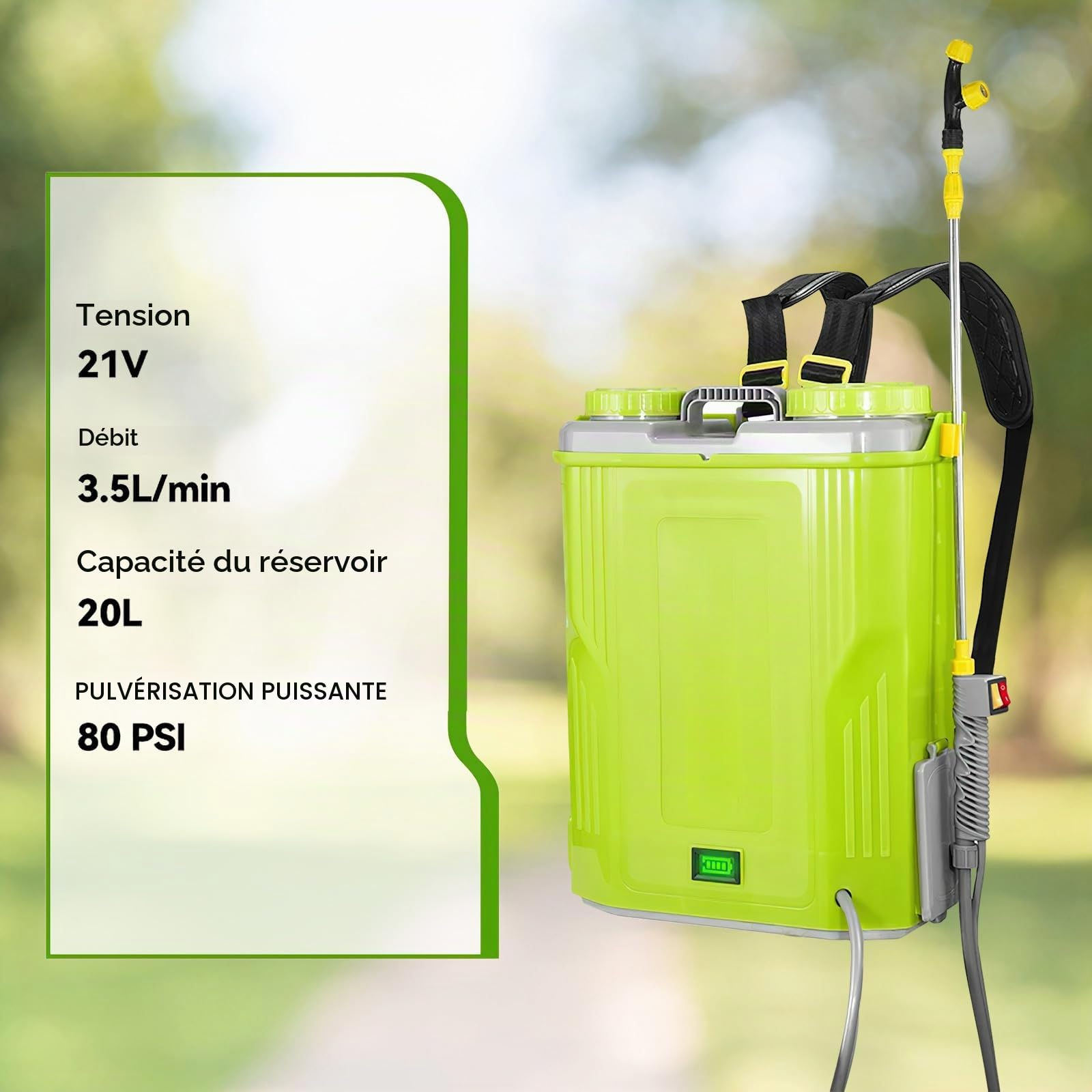 Pulverisateur Electrique 20L,5.5 Bars Pulverisateur Jardin,21V Batteries,5 Buses Pulverisateur a Pression,Force Pulverisation Reglable,Lance Télescopique pour Traitement Cultures,Plantes (2 Batterie)