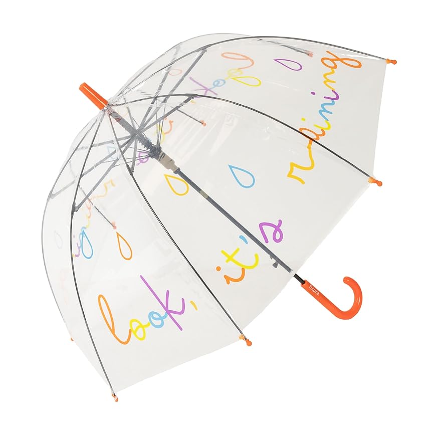 Fisura – Ombrello trasparente bambino “look, it’s raining” multicolore. Ombrello a cupola con apertura automatica. Regalo per bambini. 67,5 cm di diametro.