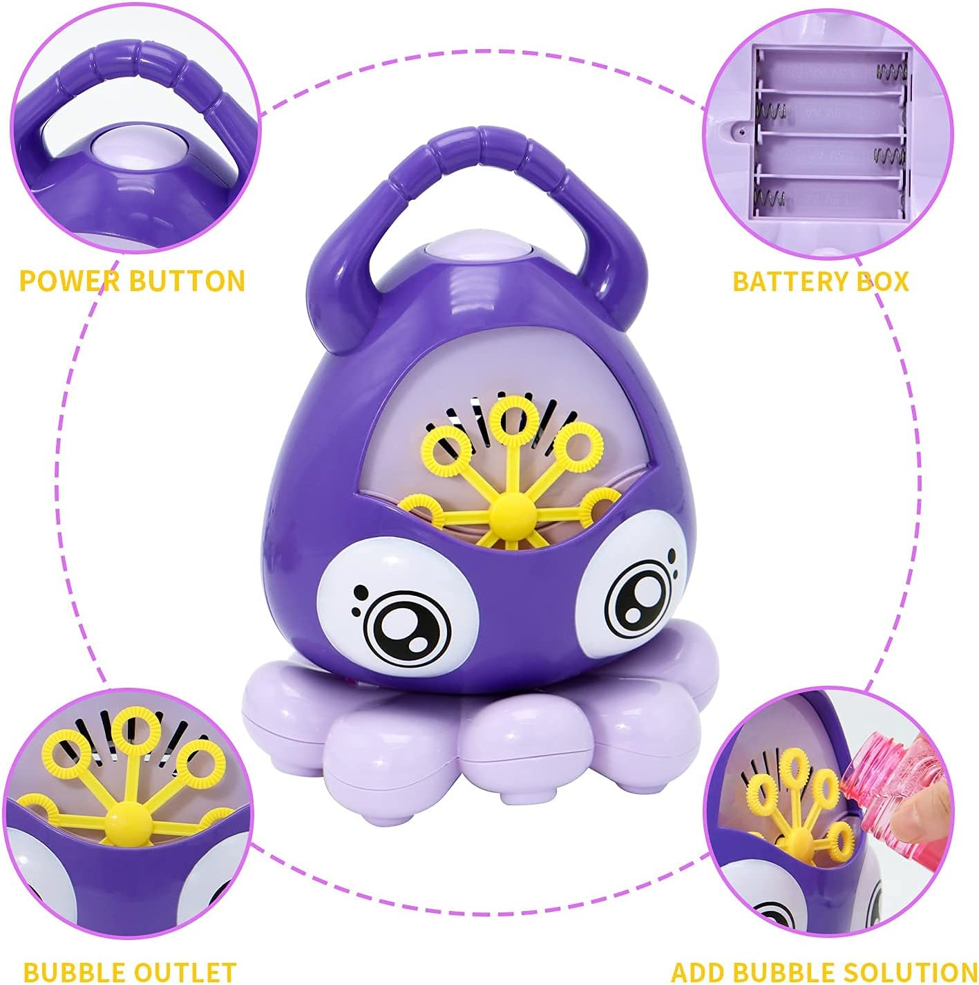 JOYIN Bubble Machine Blower for Toddlers, Octopus Auto Bubble Maker Easy to Use with Bubble Solutions for Kids 3000+ Bubbles/min, Portable Bubble Toys for Wedding Indoor Outdoor, Birthday