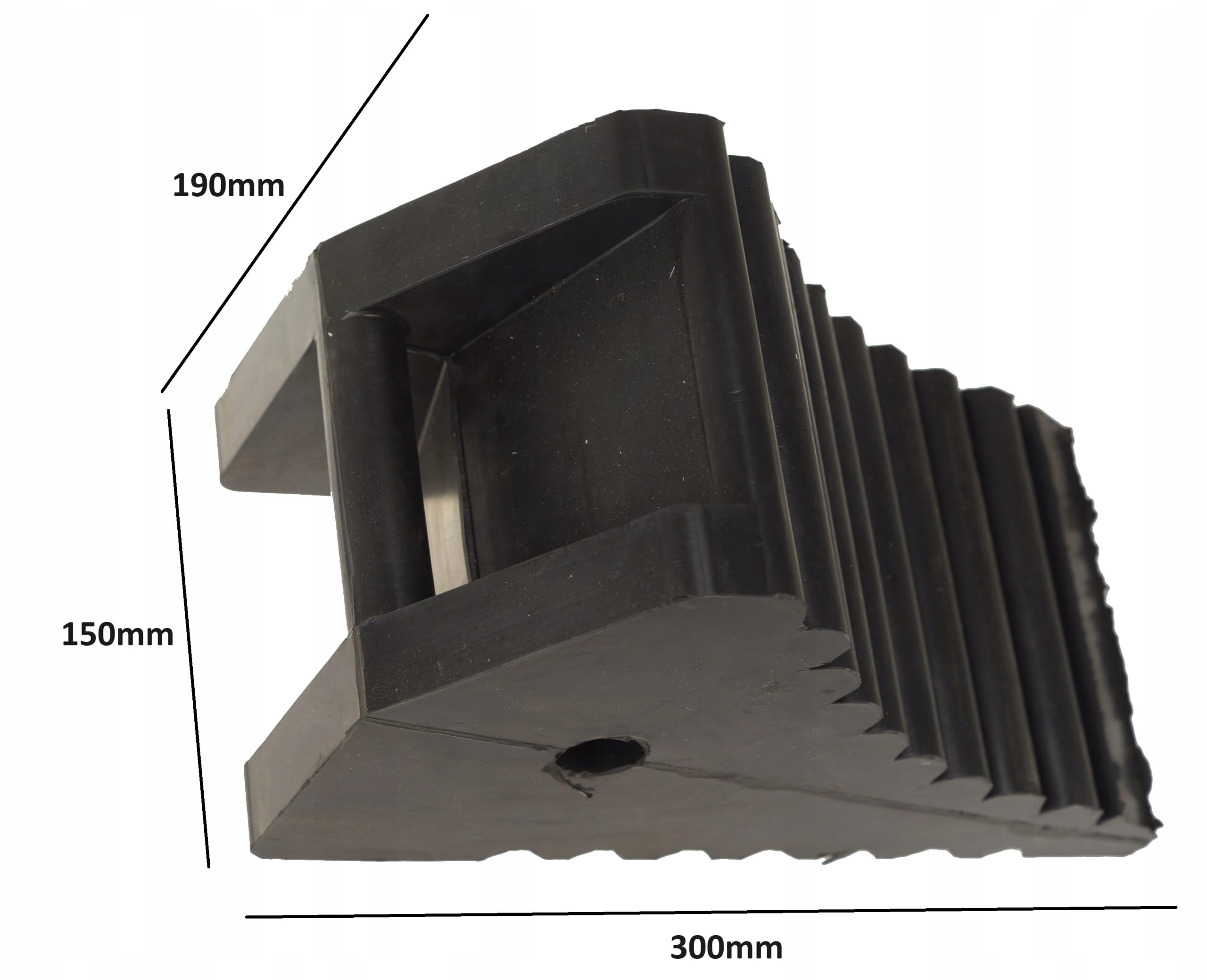 Unterlegkeil Gummi 30x15x19 cm 1 Stück | Unterlegkeile, rutschfest, belastbar, Tragegriff, Loch für Sicherungsseil, Pkw, Anhänger, Motorrad, Gabelstapler