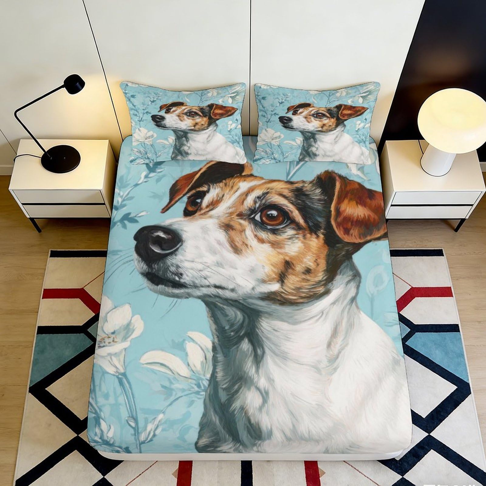 Dhbaneiok Style-3 3D Printed Dog Portrait Fitted Sheet Microfiber Soft Animal Art Mattress Cover For Bedroom Dorm Easy Care 90X200x25cm