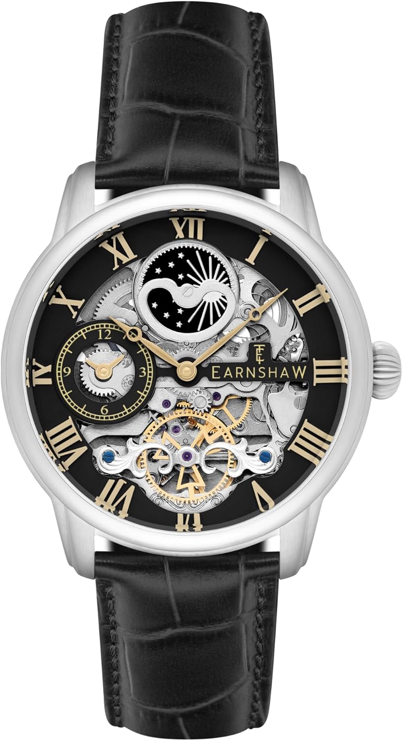 Thomas Earnshaw Men's 44mm Heritage Longitude Dual Time Skeleton Automatic Watch with Solid Stainless Steel Bracelet ES-8006