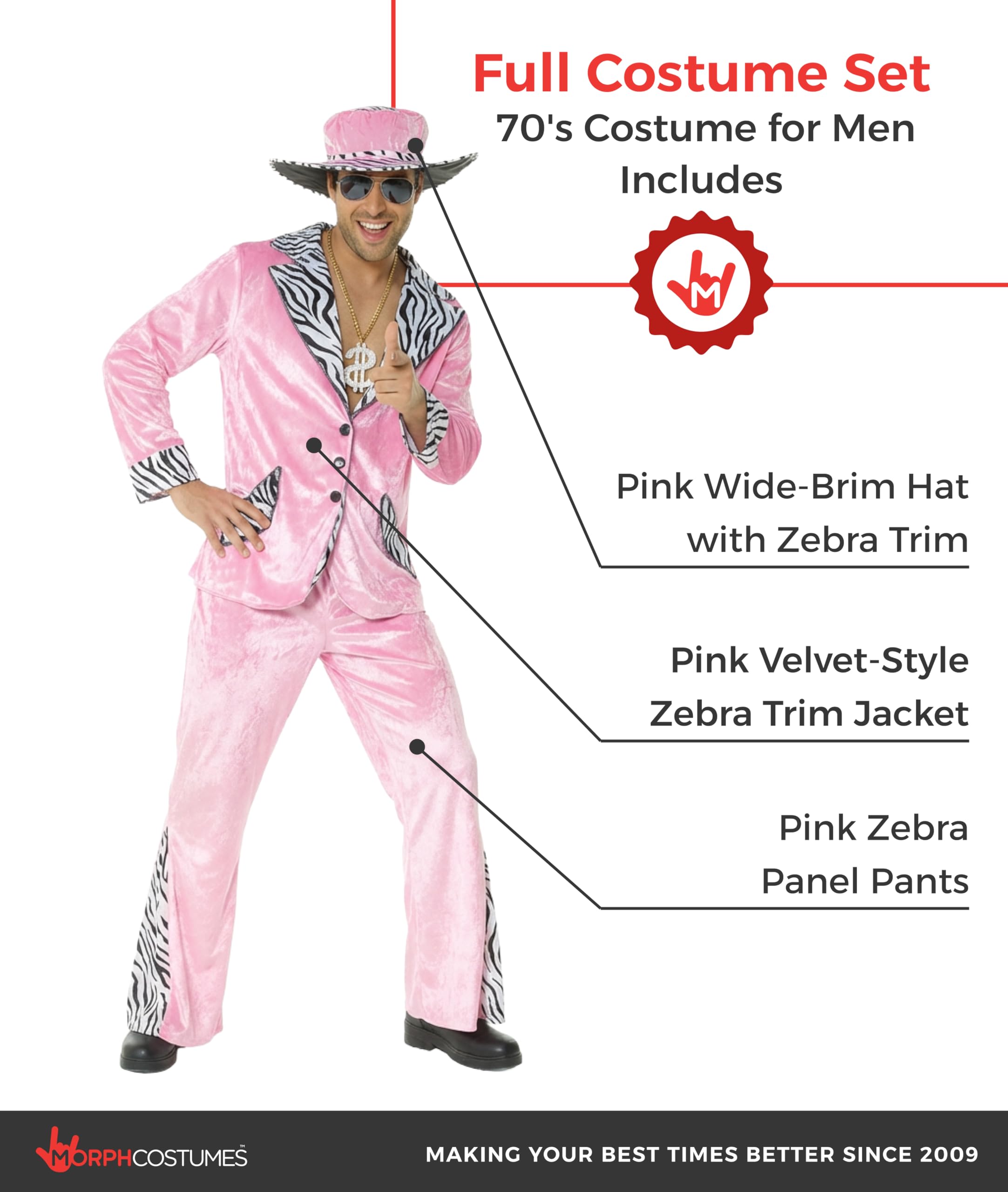 Morph Disfraz Años 70 Hombre Rosa, Disfraces Disco Adulto, Disfraces Discoteca Años 70, Disfraz Carnaval Hombre