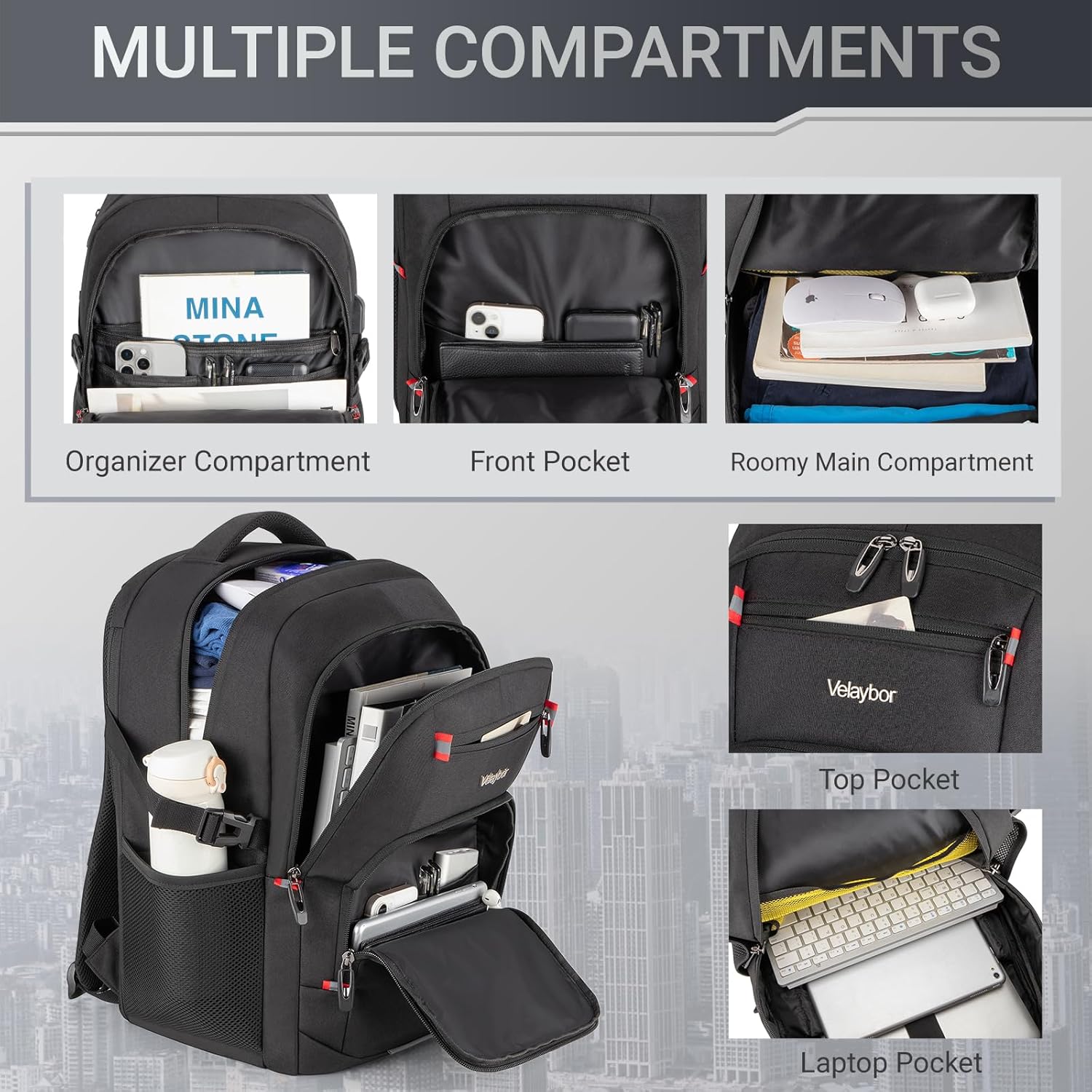 48L Expandable Laptop Backpack, Anti-thief Travel Backpack, Airline Approved Business Waterproof Carry on Luggage, Fits 17.3" Laptop for Men Women