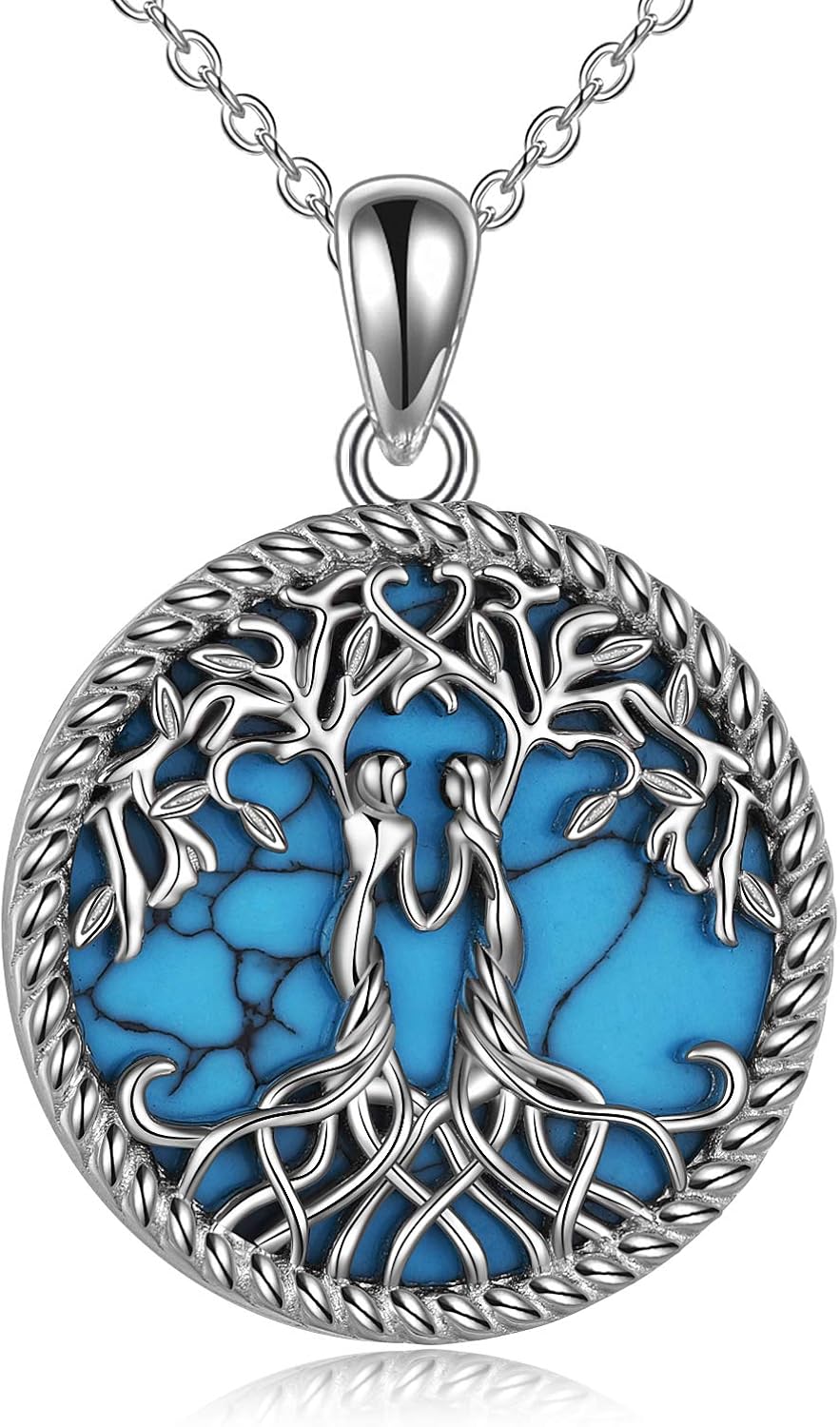 YFN Sterling Silver Tree of Life Abalone/Turquoise Pendant Necklace - Sister Gift for Birthday or Any Occasion