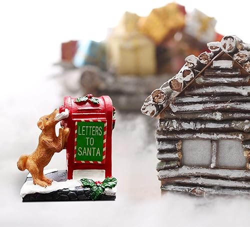 Miniatura 6 de Juego de accesorios de pueblo navideño con texto en inglés "Carta a Santa", colección de lindos cachorros, estatuas de resina para vacaciones,
