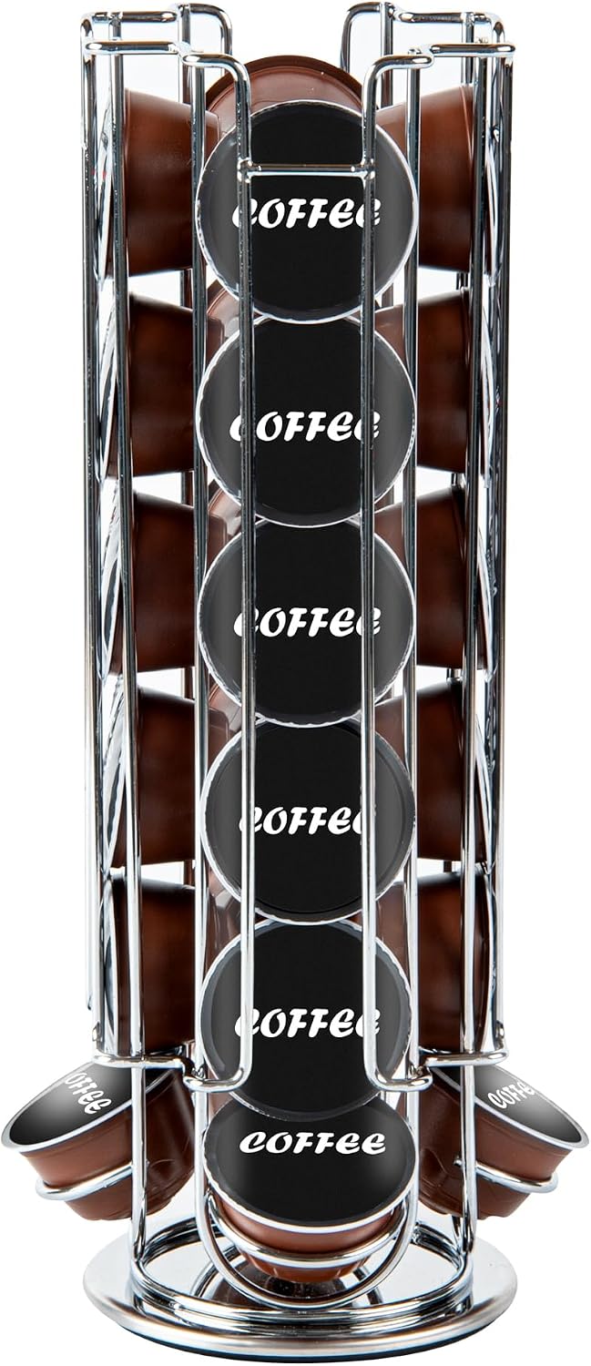 Restaurantware Restpresso 5.5 x 13 Inch Coffee Capsule Holder 1 Durable Pod Carousel - Holds 24 Dolce Gusto Pods 360-Degree Rotatable Iron Espresso Pod Organizer Pods Not Included