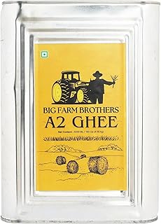 BIG FARM BROTHERS Premium A2 Gir Cow Cultured Ghee | Bilona Two Way Hand Churned | Gir Cow Ghee, Pure A2 Ghee, Natural & Healthy, Immunity Booster, Lactose and Gluten free (5 Litre TIN)