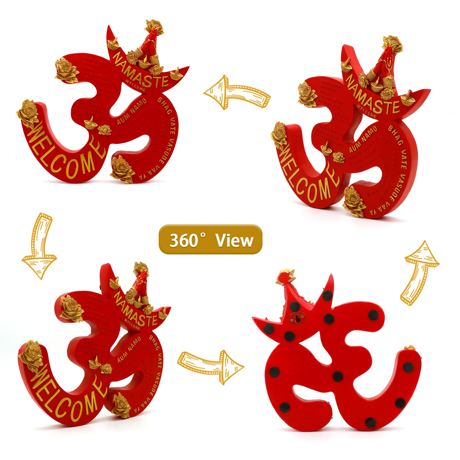 Amazon.com: 約11.3 公分高的印度教OM 牆面裝飾- 樹脂Namaste 歡迎標誌入口門排燈節裝飾神聖的AUM  符號適用於家庭辦公室牆壁裝飾精神排燈節禮物