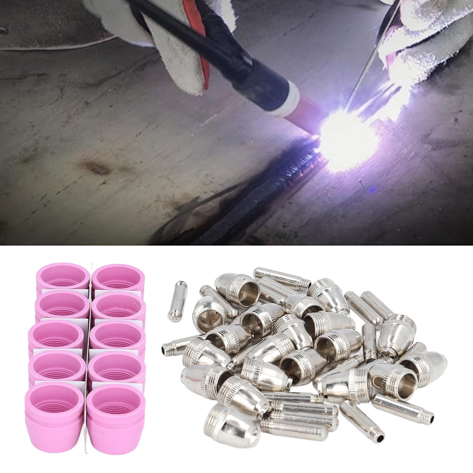 54 Piezas Piezas de Antorcha para el Corte por Plasma AG60 SG55 Juego de Boquillas de Electrodo Tazas Protectoras de Cerámica Consumibles de Corte Accesorios de Soldadura de