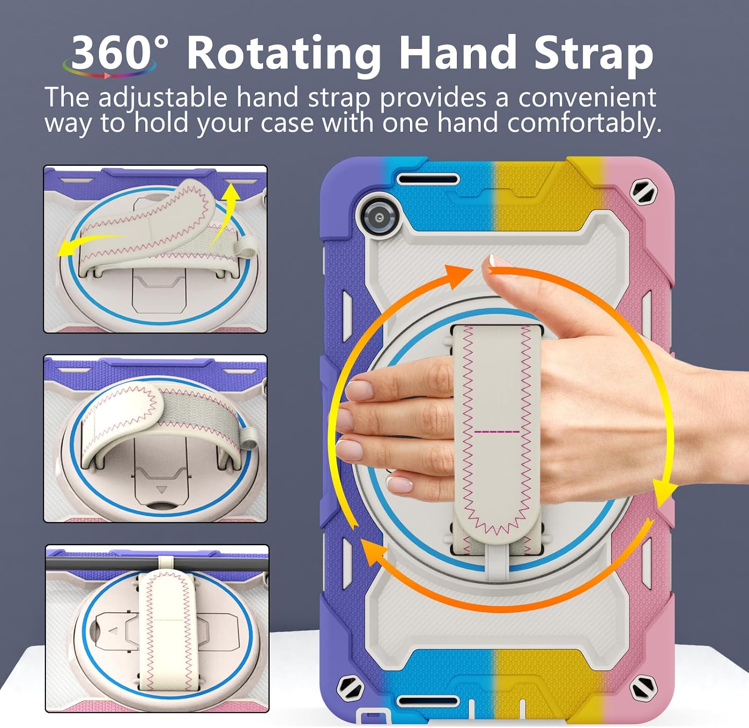 Case for Lenovo Tab One 8.7" 2025 & Tab K9 Tablet Model TB305FU/TB305XU with Screen Protector 360 Rotating Kickstand Adjustable Hand Shoulder Strap Full Body Protection Cover for Girls, Pink
